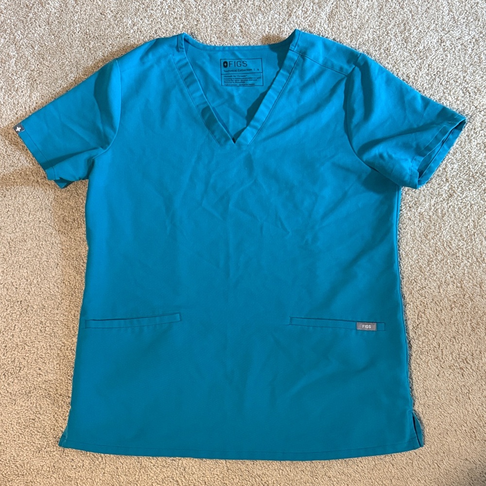 Figs Teal V-Neck Scrub Top